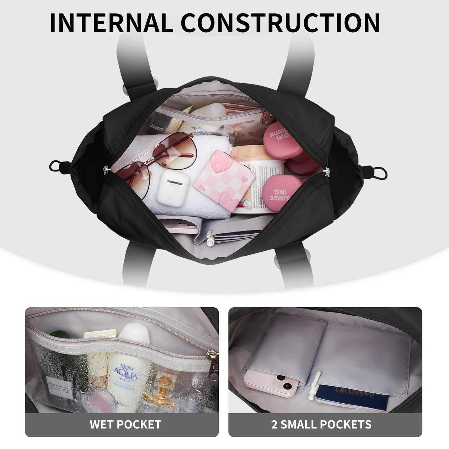 WLLWOO Small Gym Bag Wet Pocket Women Mini Tote Yoga Duffle Bag Lightweight Workout Bag for Dance Weekends Sports