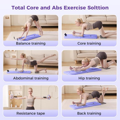 Mosdos Portable Pilates Reformer Machine for Home Gym - Auto-Rebound Pilates Board with Abdominal Core Trainer & Full Body Workout | Professional Pilates Equipment for Men/Women-Purple