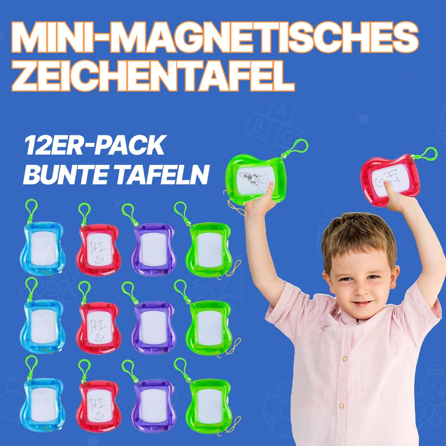 Bedwina Mini Magnetic Drawing Board for Kids - (Pack of 12) Backpack Keychain Clip Drawing Boards, Erasable Doodle Sketch Writing Pad Boys & Girls, Birthday Kids Party Favors