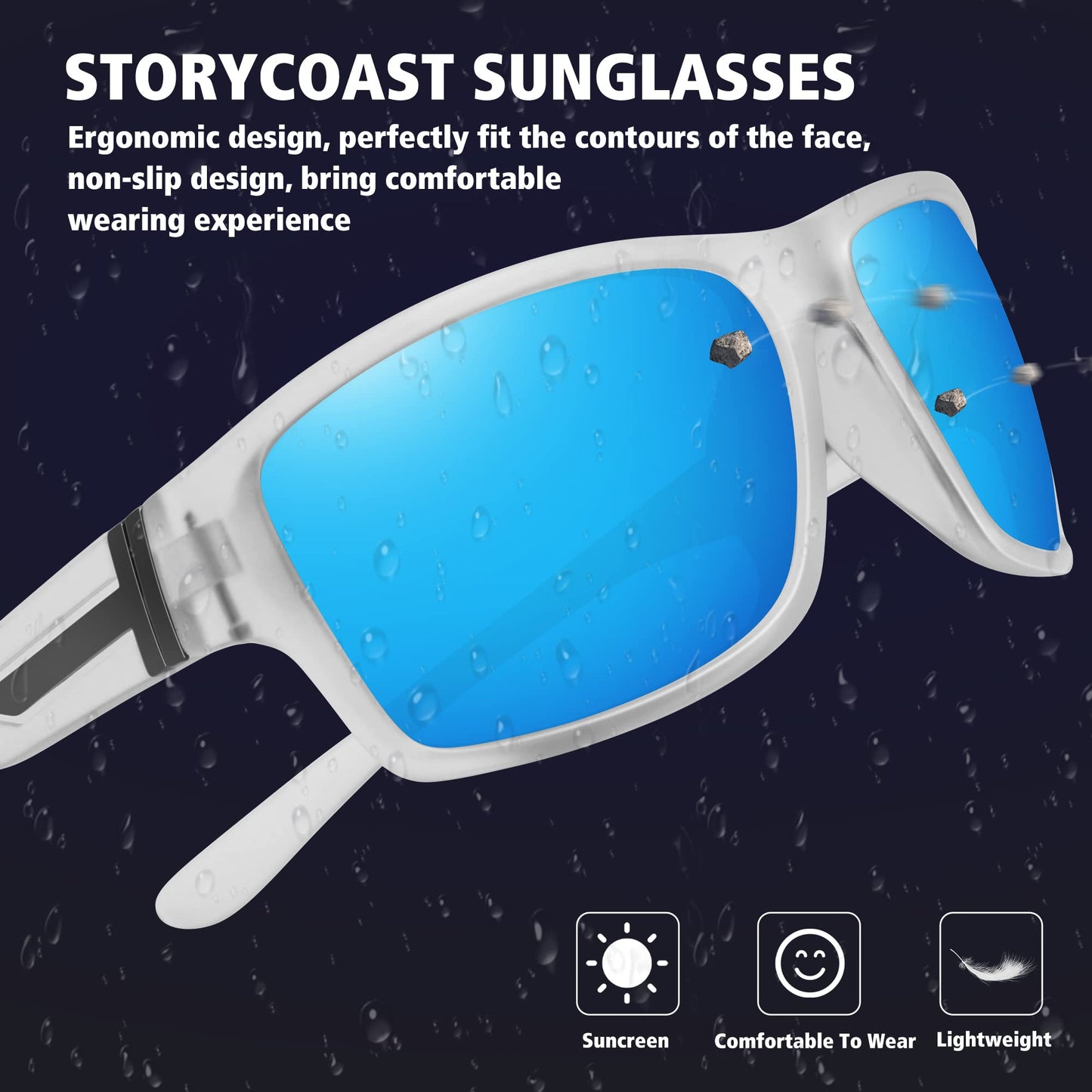STORYCOAST Polarized Sports Sunglasses for Men Women Unbreakable Frame Cycling Fishing Driving 3Pack-Black+Clear/Blue+Clear/Green