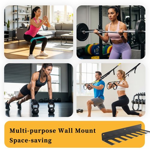 yuyiqi Multi-Purpose Gym Equipment Storage Rack, Wall-Mounted Heavy Dudy Home Gym Accessory Storage Rank for Resistance Bands, Barbells, Lifting Belts, 8 Prongs