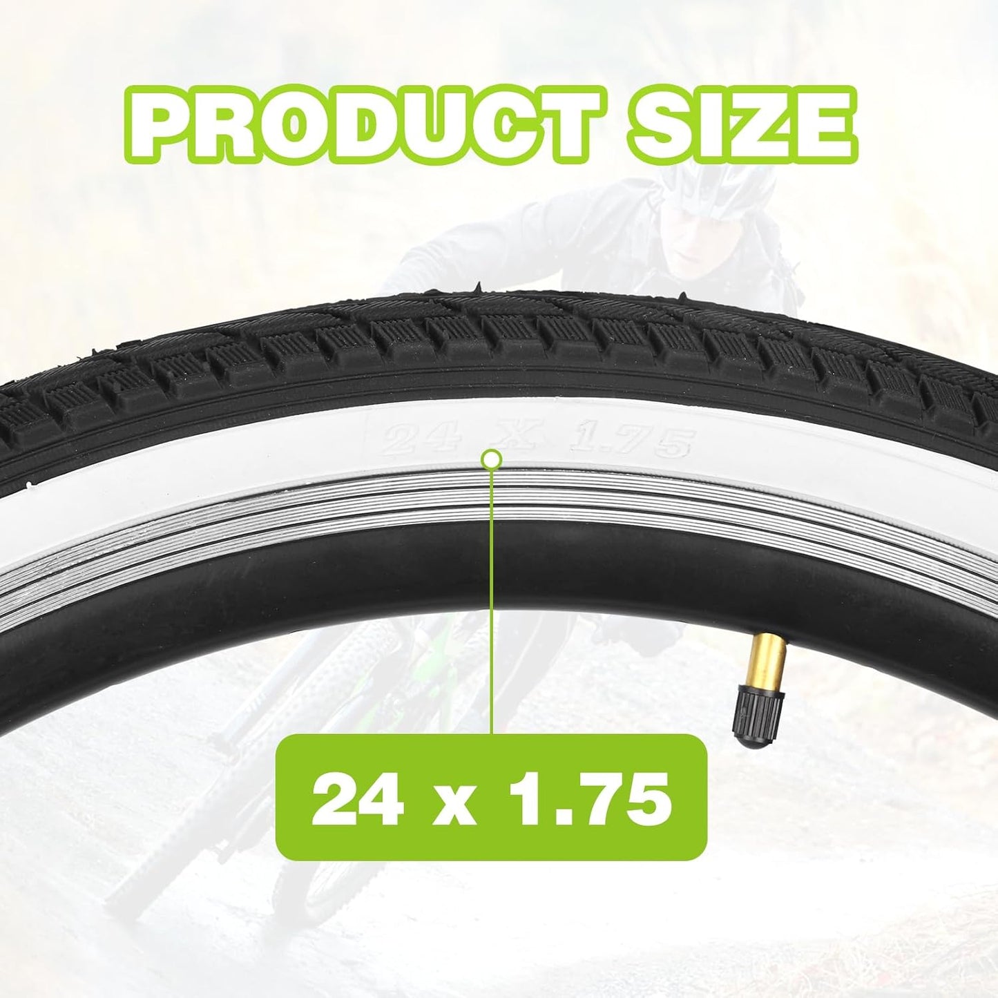 20/24 x 1.75 Inch Bike One/Two Pack Bicycle White Wall Side Black Tires Folding Bead Tires with/Without Inner Tubes Compatible with 20"/ 24" City Bike, Lady Bicycle, Cruiser Bikes, Tricycles