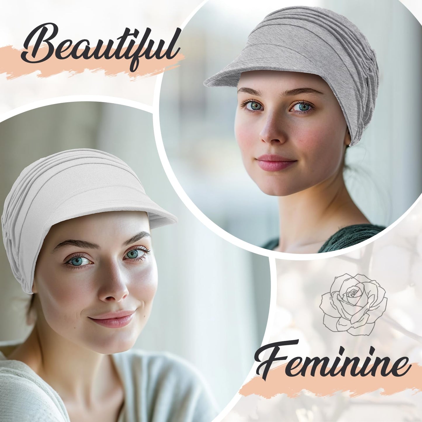 Jamntower 6 Pcs Chemo Cancer Hat for Women Breathable Bamboo Newsboy Baseball Cap Soft Headwear for Cancer Patient Hair Loss(Black, Light Gray, White, Navy Blue, Dark Gray, Grey Blue)