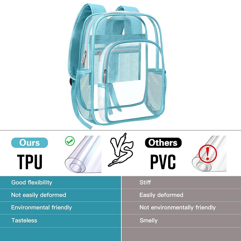 HEEYA Blue Clear Backpack Heavy Duty Transparent Security Stadium Bag