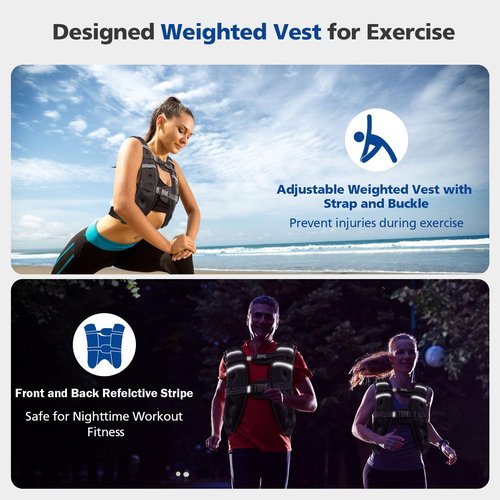 Weighted Vest 8/12/16/20 lb Weight Vest for Woman Men,Sport Weighted Vest with Reflective Stripe Adjustable Buckle Straps with Back Mesh Pocket for Workout Strength Training Walking Running (Black, 12 lbs)