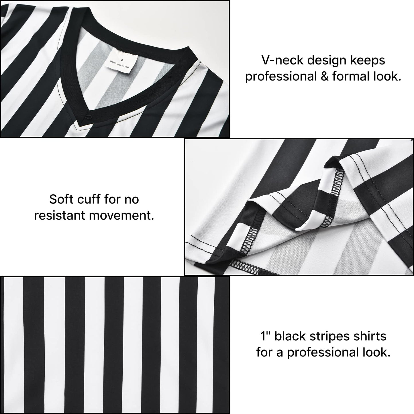 Women's Official Referee Shirt Black & White Stripe Ref Umpire Jersey Short Sleeve for Basketball Football Hockey V-Neck L