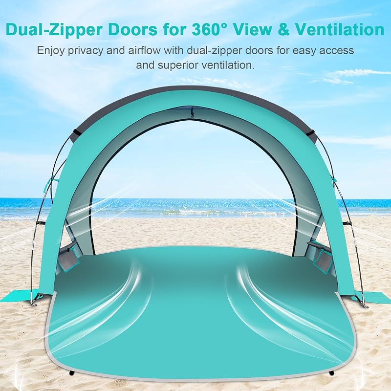 Gorich Turquoise Beach Tent Sun Shelter UPF50+ 2 Doors 66" L 48" W 42" H