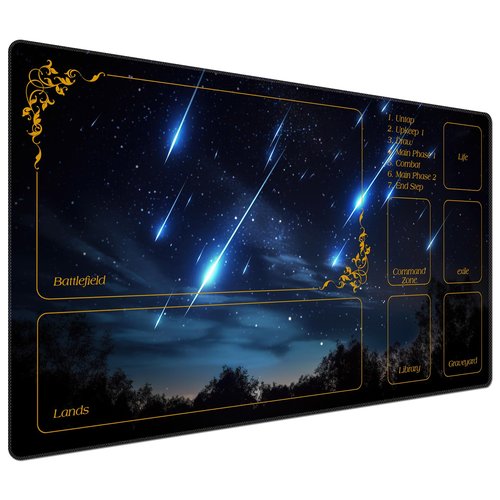 DEGDFSGR for MTG Playmat with Zones 24 x 14 inches for TCG Playmats Non-Slip Rubber Base Commander Play Mat for Magic The Gathering Playmat Iorcana Trading Card Game, Blue Sky Meteor Streaks