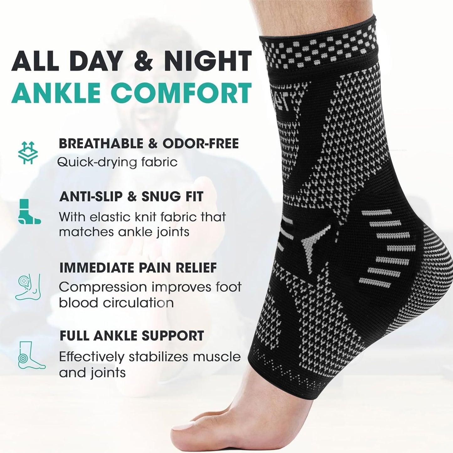 INDEEMAX Copper Ankle Brace Ankle Compression Sleeve Support Ankle Brace for Women & Men, Achilles Tendonitis Brace, Plantar Fasciitis, Sports, Silver Black, XL