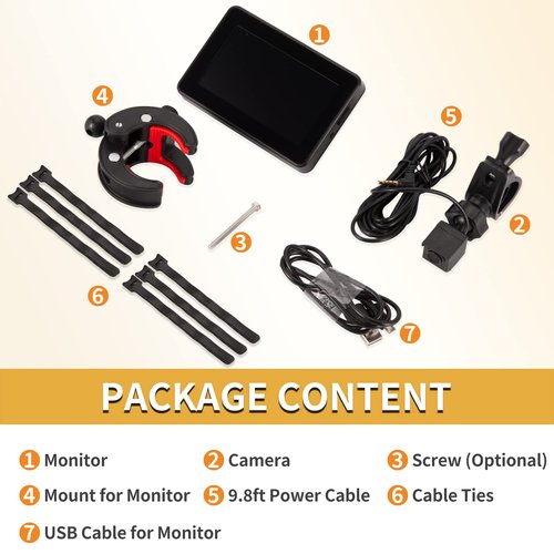 PTAVLO 1080P Bike Rear View Camera with 4.3’’ HD Monitor - IP67 Waterproof, 5-6 Hr Battery, 130°Wide Angle, Night Vision, Tool-Free Bar-End Mount (22.2 mm-31.8 mm)