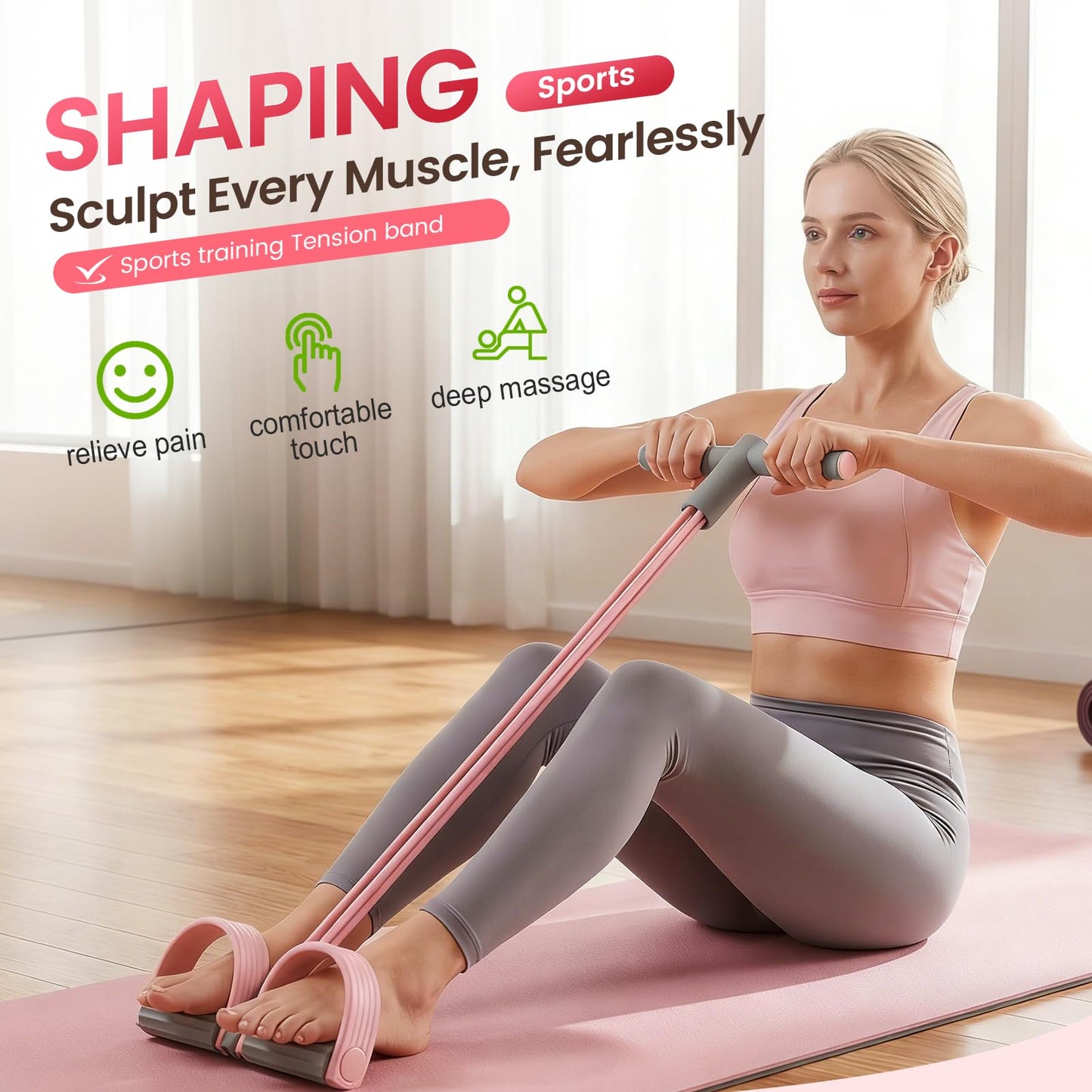 Pedal Resistance Bands with Handles, 2026 Upgrade Multifunction Tension Rope, 6-Tube Elastic Yoga Pedal Puller Resistance Band, Natural Rubber Foot Pedal Bands for Abdomen, Waist, Arm, Leg (Green)