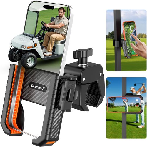 Smerkod Golf Cart Phone Holder Mount - 3s Phone Clip Install, 1s Lock & Release，Phone Caddy for iPhone Galaxy & More Fits Yamaha Club Car EZGO Icon, Golf Cart Accessories Essentials Gift for Men Women