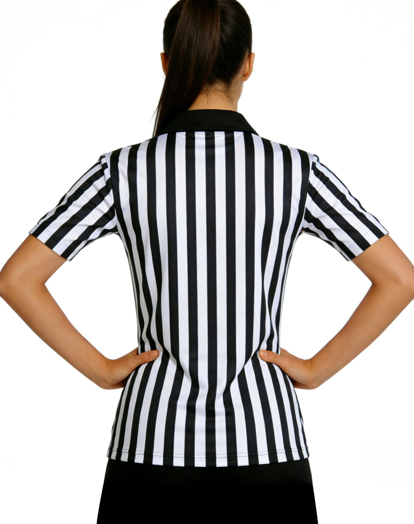 WILLBEFIT Women's Referee Shirt Official Football Basketball Zipper Ref Jersey for Halloween Costume Umpire Waitress Uniform XXL