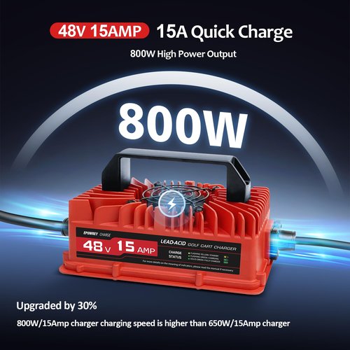 EPOWREY 15 AMP 48 Volt Golf Carts Battery Charger for Club Car 3-Pin Round Plug,for Lead Acid Battery