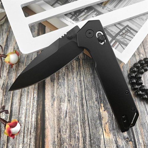 Thumb Screw Manual Open Pocket Knife, EDC Men's Folding Knives，D2 Black Coated Blade, Aluminum Handle with Deep Carry Pocket Clip