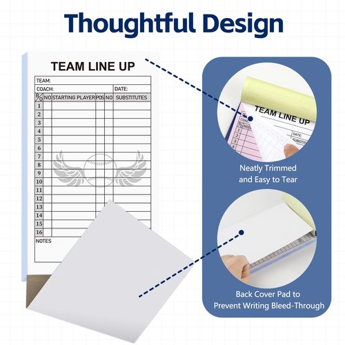 30 Baseball Lineup Cards with 4-Part Carbonless Copies, 4.53 x 7.87 Inch 16 Player Roster Sheets for Games, Softball Lineup Coaching Accessories for Coaches and Umpires