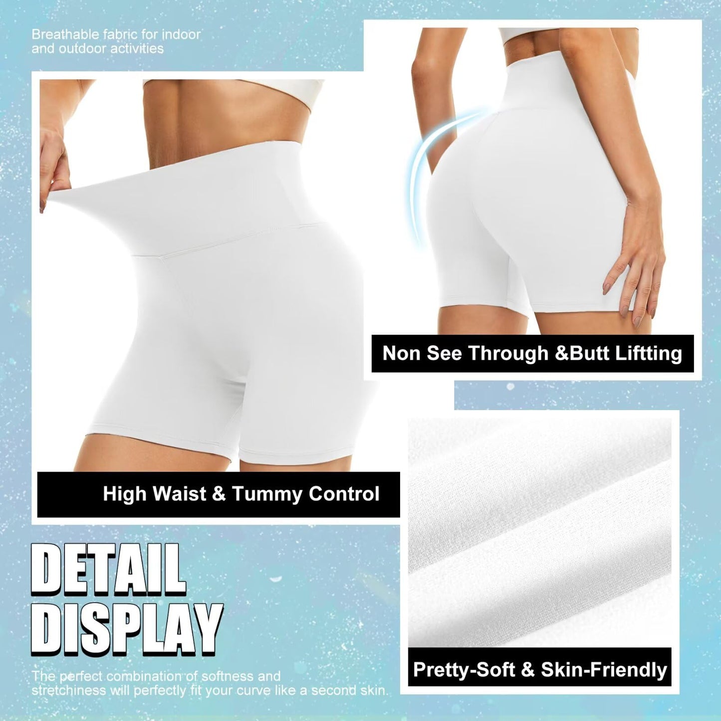 5” Biker Shorts for Women - High Waist Tummy Control Stretch Spandex Workout Yoga Running Gym Underwear, White, Plus Size