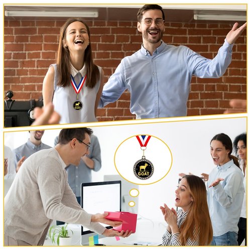 Ferreve 16 Pcs Greatest of All Time Champ Medal with Neck Ribbon Goat Pendant Medal Award Funny Recognition Football MVP Necklace Fantasy Sports Award for Tournament League Champion