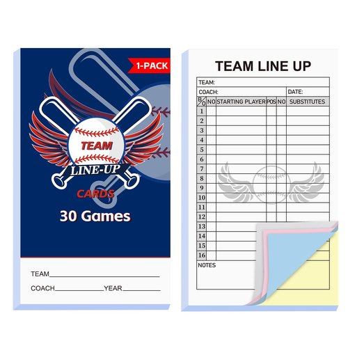 30 Baseball Lineup Cards with 4-Part Carbonless Copies, 4.53 x 7.87 Inch 16 Player Roster Sheets for Games, Softball Lineup Coaching Accessories for Coaches and Umpires