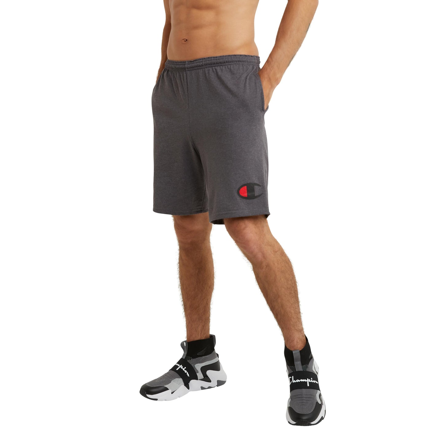 Champion Men's Graphic Jersey Short, granite Heather, Medium