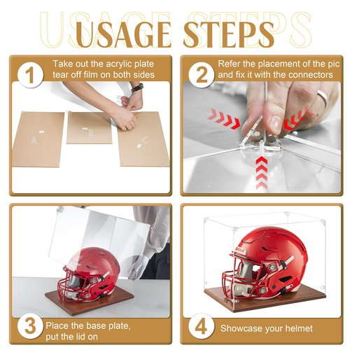 Football Helmet Display Case Full Size, Thickened UV Protection Clear Acrylic Lid Helmet Box, Football Helmet Showcase with Solid Wood Base for Sports Memorabilia