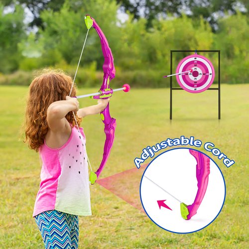 OWNONE 1 Kids Bow and Arrow Set for Girls with 10 Suction Cup Arrows, 2 in 1 Girls Archery Toy Set with LED Light - Birthday Gift Toy for Girls Ages 4 5 6 7 8 9 10+ Years Old