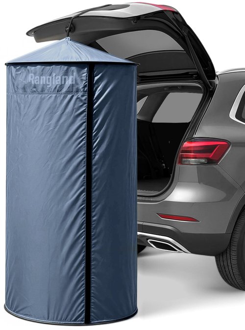 Rangland Instant Changing Tent for SUV Trunk, Easy Pop-Up Privacy Shelter with Liftgate Suction Pod - Portable Dressing Room for Beach, Outdoor Camping Shower, Toilet (Carry-Bag Included), Blue
