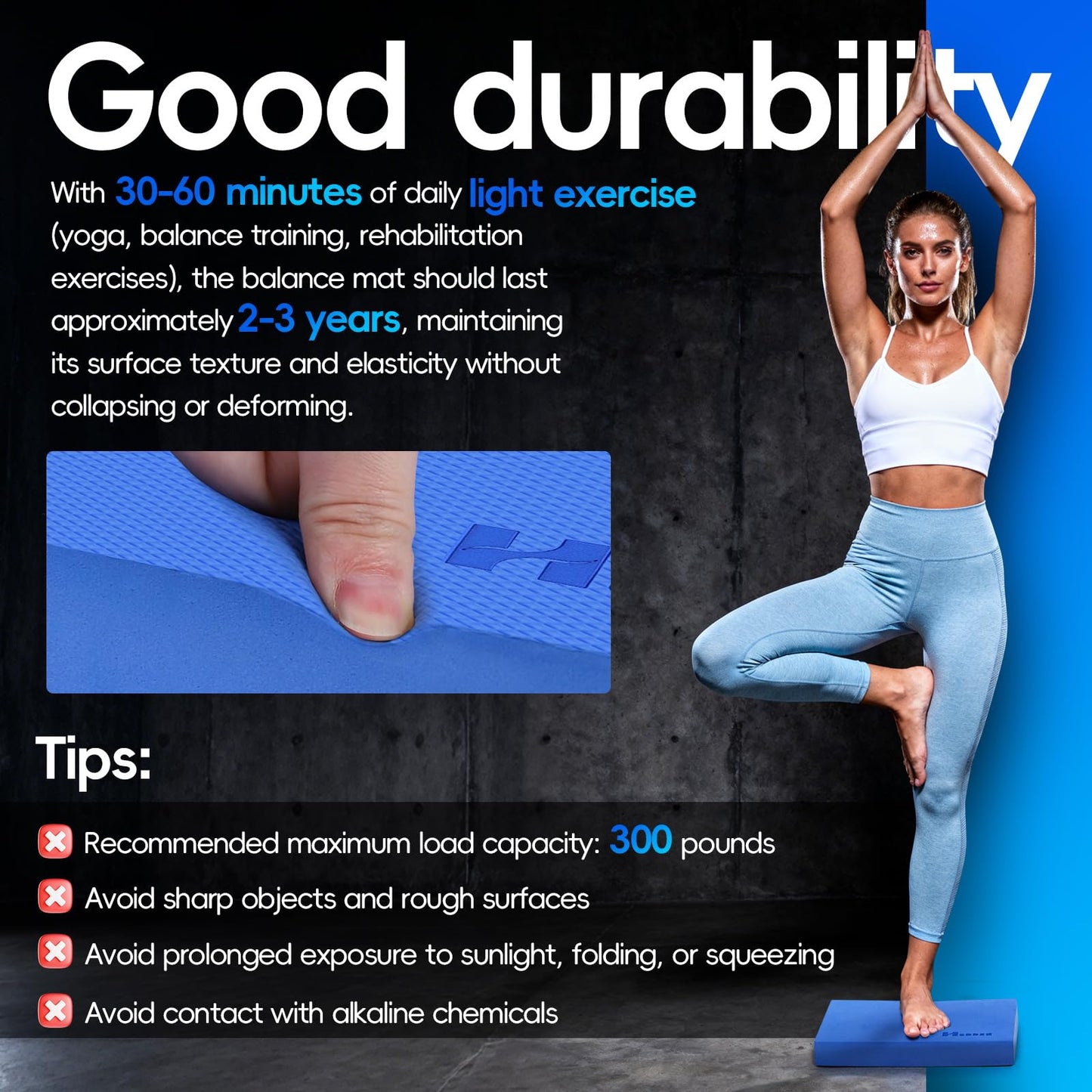 Professional Balance Pad, Nonslip Foam Exercise Balance Pad Cushion for Physical Therapy, Foam Balance Mat for Exercise, Yoga, Fitness, Stability Training and Stretching (Black, 18.9 * 15.0 * 2in)