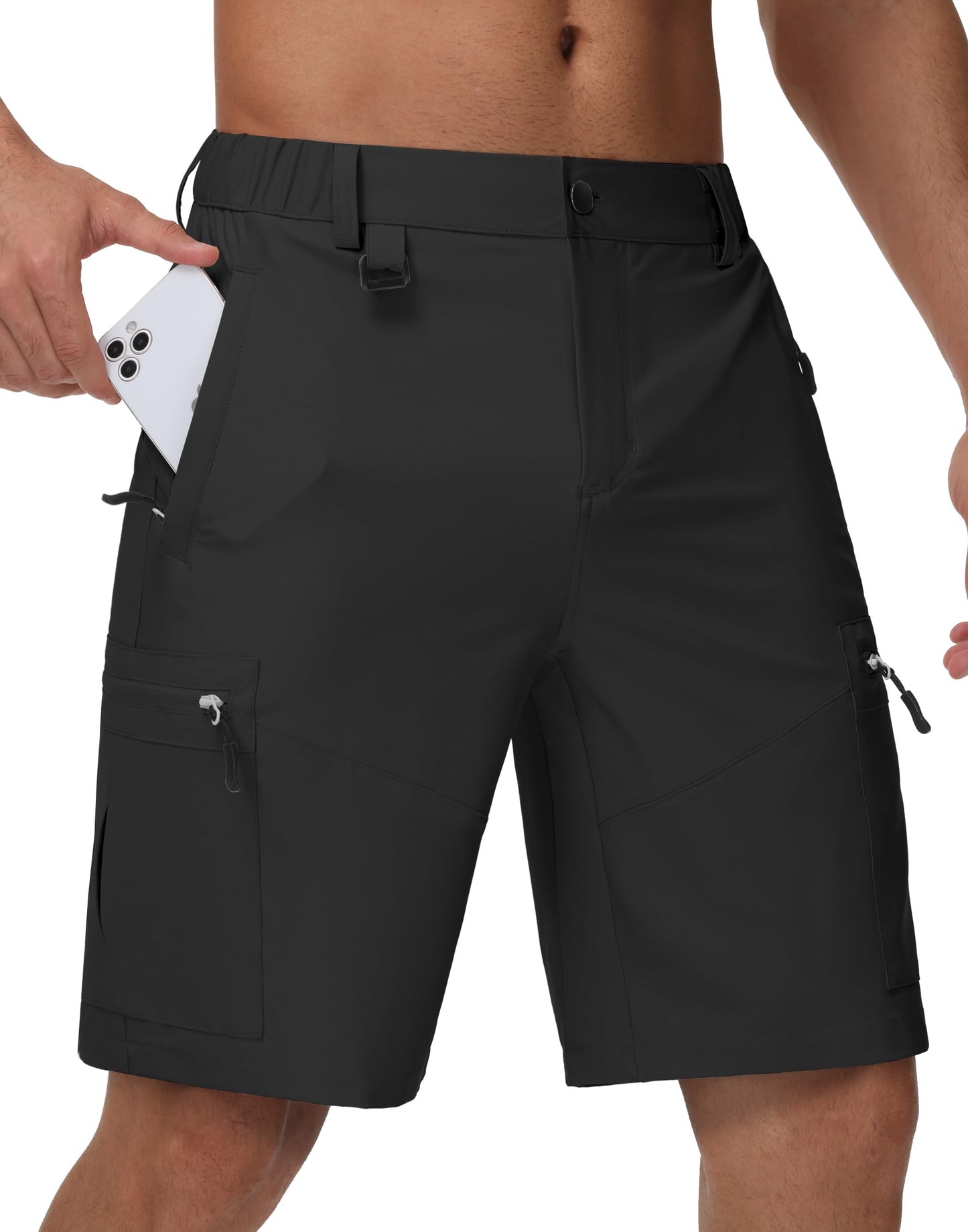 JWM Men's 9" Hiking Cargo Shorts - Lightweight Quick Dry UPF 50+ Stretch Outdoor Shorts with 5 Zipper Pockets for Golf Fishing Travel Work