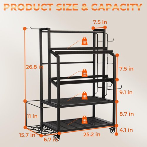 skypelia Dumbbell Rack Weight Stand - Adjustable Weight Rack for Dumbbells, Home Gym Storage Rack for Yoga Mat Foam Roller Kettlebells, Workout Equipment Storage Organizer with Wheels