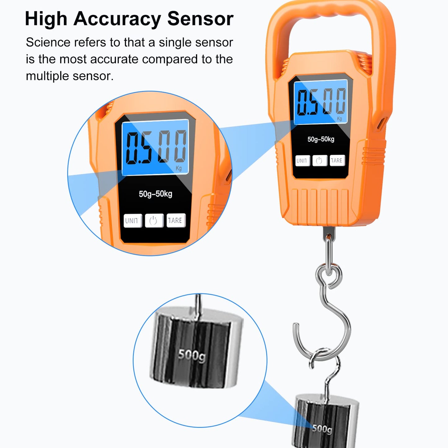 SKEAP Digital Fish Scale Hanging Scale Fishing Scale,110lb/50kg Luggage Scale,Upgrade Large Handle & Backlit LCD Display, Electronic Balance Digital Fishing Postal Scale,Orange,Fishing Gifts for Men