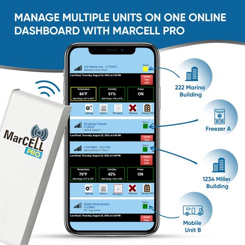 MarCELL PRO - Professional Level Remote Temperature, Humidity & Power Monitor - No WiFi Needed (Uses AT&T Network) - RV, Network Room, Freezer, Home - Instant Phone Call Alerts - Made in The USA