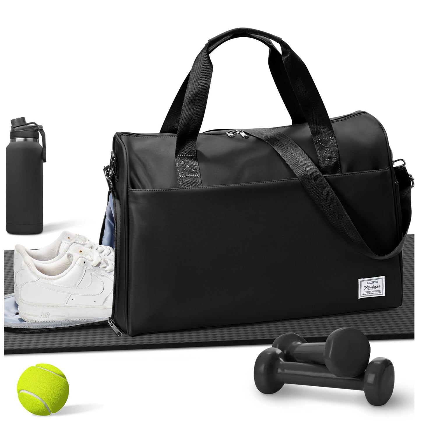 Travel Duffel Bags for Women & Men - Weekender with Shoe & Laptop Compartments - Carry On, Overnight, Gym & Hospital Bag - Black