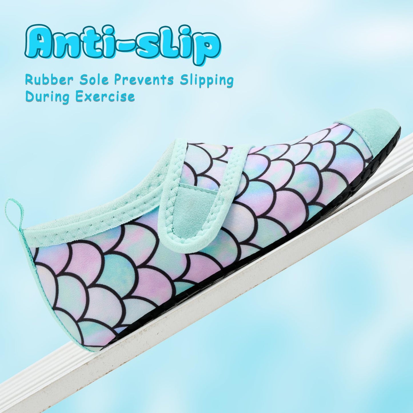 VIFUUR Kids Water Shoes Boys Girls Barefoot Water Sports Socks Hook&Loop Beach Shoes Quick Dry Aqua Socks Swim Walking Outdoor Sports for Toddler Fish Scales Green-24/25