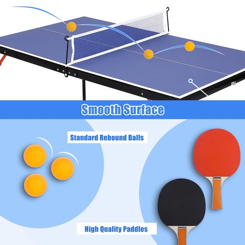 Foldable Table Tennis Table, Portable Ping Pong Table with Net & 2 Paddles & 3 Balls,Portable Ping Pong Family Game Tables for Outdoor Indoor,54 x 30 x 27 Inch