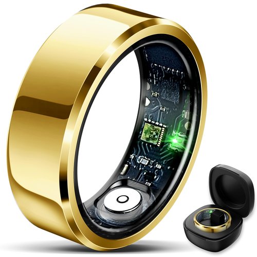 Smart Ring for Women Men Fitness Tracker with Blood Pressure,Heart Rate,Sleep Monitoring,Step Counting,for iPhone and Android,Waterproof smart blood pressure monitor,No Subscription Fees,Gold 9 size