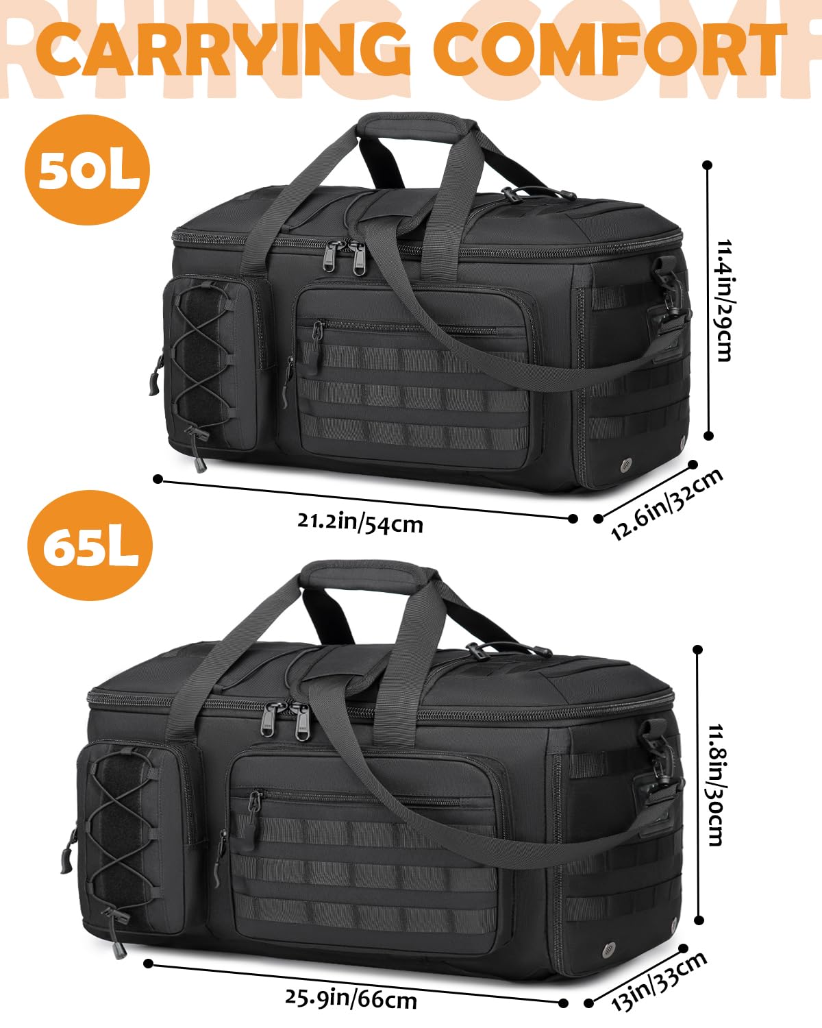 50L Gym Bag for Men and Women, 3-in-1 Duffle Bag for Travel Sports with Shoe Compartment, Military Tactical Backpack for Overnight Weekender Workout