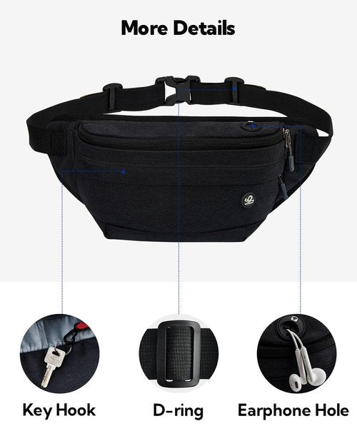 WATERFLY Fanny Pack Waist Bag: Large Crossbody Fannie Bum Belt Bag Hip Phanny Pack for Men Women Outdoor Sport Hiking Traveling Walking