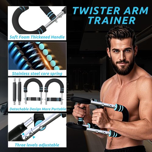 SiluFlorid Twister Arm Trainer Arm Shoulder Chest Workout Equipment 45-90lb Adjustable Strength Trainer Chest Trainer for Men Portable Detachable Home Fitness Equipment (Black&Blue)