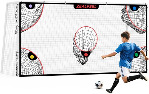 ZEALFEEL Soccer Target Net, 12x6ft Goal Net with 5 Scoring Zones for Practice Shooting & Goal Shots, Anti-Tear Mesh, 3 Steel Rods, Removable Stick-On Markers, Portable Football Training Equipment