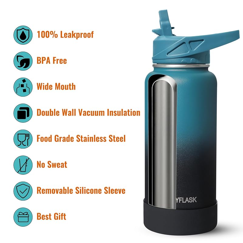 Rubyflask 40 oz Insulated Stainless Steel Water Bottle with Straw - Indigo Black
