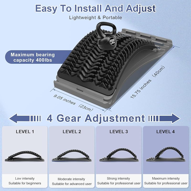 MINOLL Grey Back Stretcher for Lower Back Pain Relief, Adjustable Lumbar Decompression Device