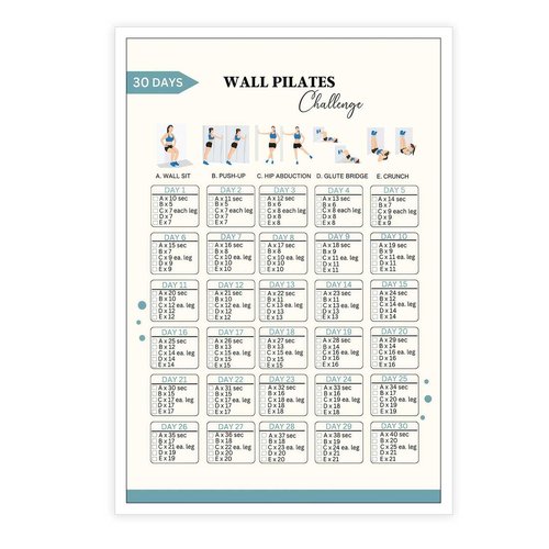 30 Day Weight Loss Wall Pilates Challenge Standing Women Exercises Wall Sticker Art Workout Home Fitness Canvas Poster Weights Guide For Bedroom Gym And Exercise Room 16x24in Unframed