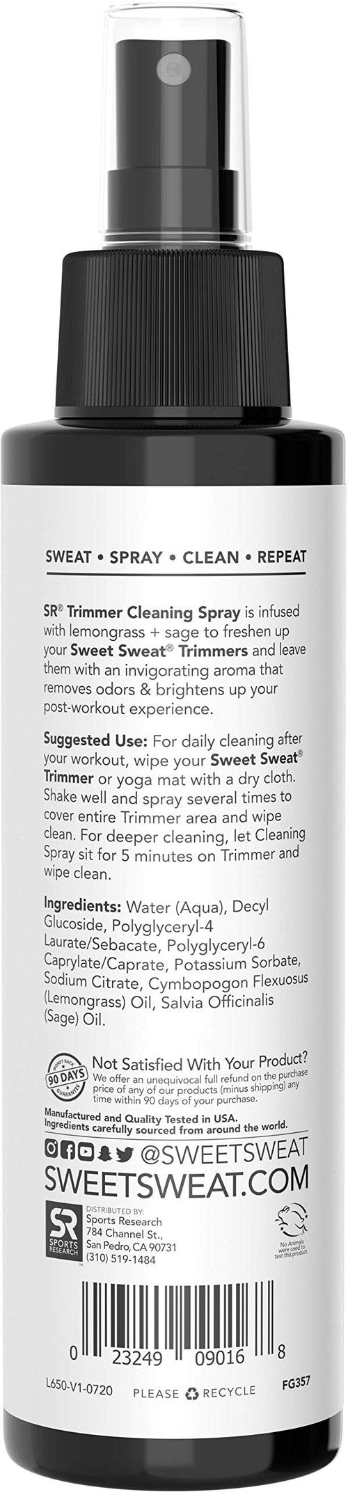 Sweet Sweat Waist Trimmer Cleaning Spray | Freshen & Clean Neoprene Trimmers, Yoga Mat, Gym Equipment & More! | Made with Lemongrass & Sage Oil - 4oz