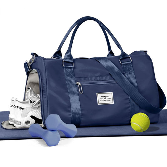 FIORETTO Womens Gym Tote Duffle Bag with Wet Pocket & Shoe Compartment, Sports Duffel Overnight Weekender Hospital Workout Carry on Bag for Girls, Ideal for Travel, Swimming, Dance, Ballet Navy Blue