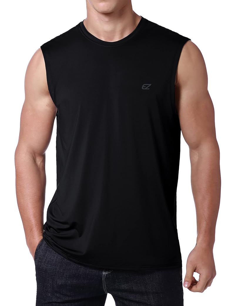 EZRUN UPF 50+ Men’s Sleeveless Quick-Dry Workout Shirt - Black XL