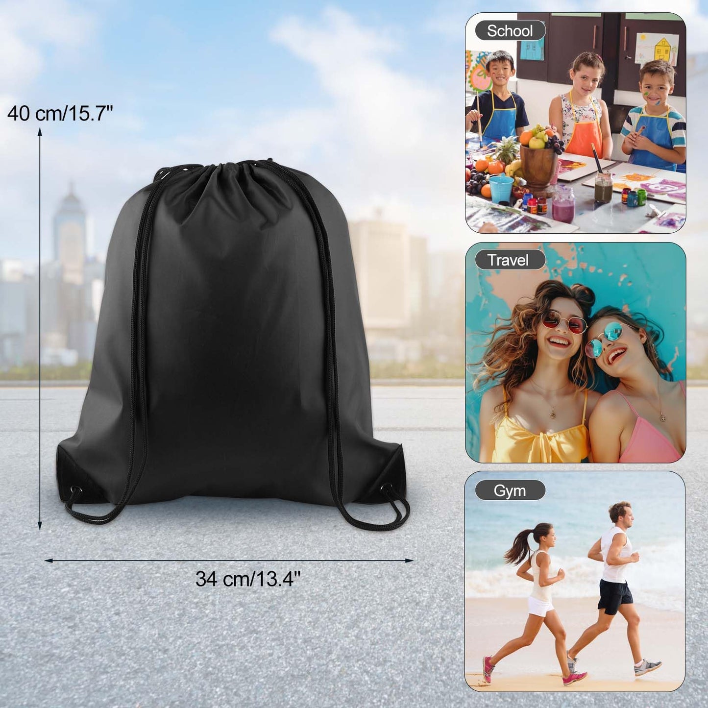 KUUQA 2 Pcs Drawstring Backpack Bags Bulk Sports Cinch Sack String Backpack Storage Bags for Gym Traveling（Black, Red）