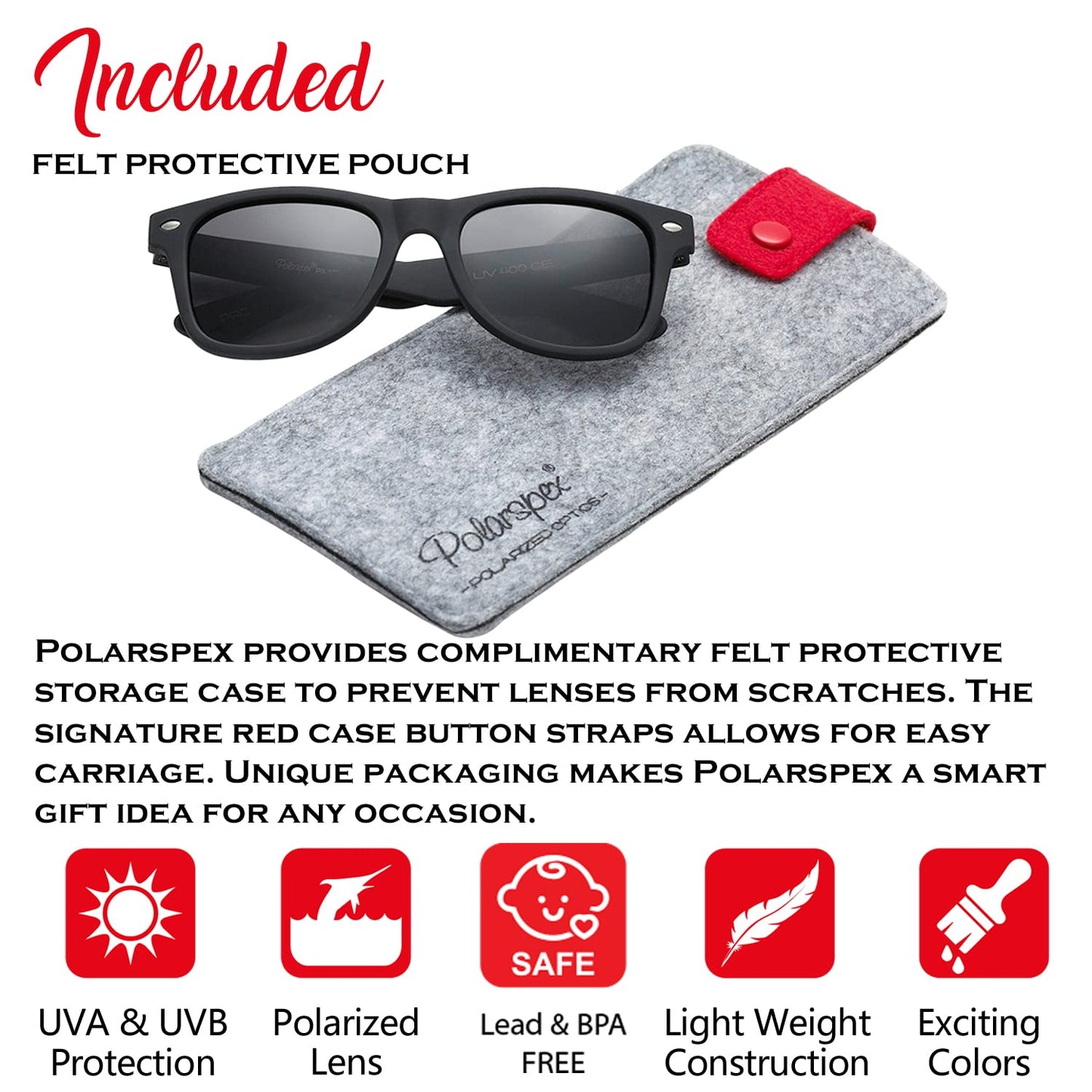 PolarSpex Toddler Sunglasses UV Protection – Unbreakable Kids Polarized Sunglasses with Case for Boys & Girls age 2-8