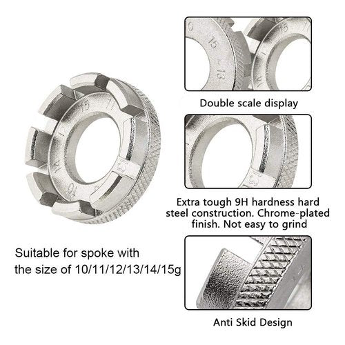 Goabroa Bike Spoke Wrench, Hard Steel 8-in-1 Hardened Steel Bicycle Rim Truing Kit for Precision Wheel Tension Adjustment, Compatible with 10/11/12/13/14/15G Spokes Nipples