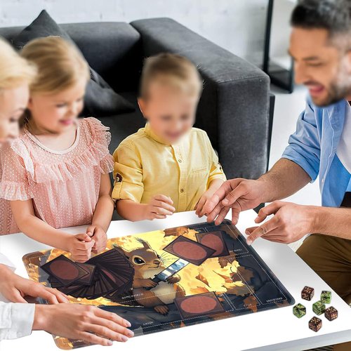 Yuxcfhjfe for TCG Playmat with Zones, 24 x 14 inches Card Playmat with A Storage Bag and 6 Dice,Trading Card Game Mat, Non-Lip Rubber Bottom for MTG Playmat, Squirrel with Knife